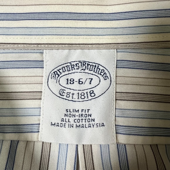 Brooks Brothers Mens Slim Fit Non-Iron Cotton Striped Dress Shirt Size 18-6/7 - Picture 4 of 5